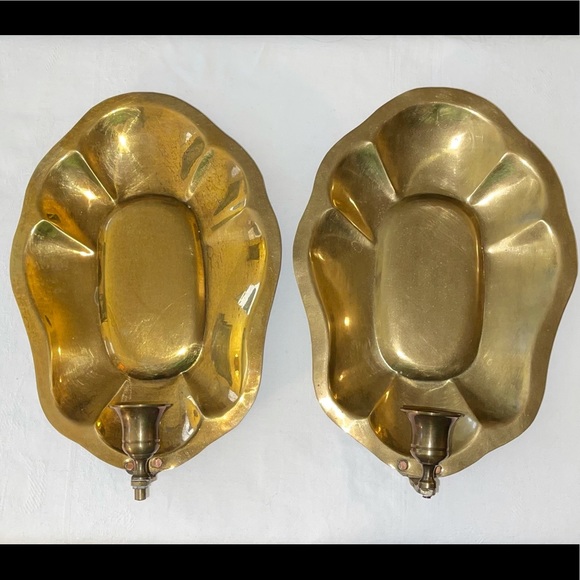 Brass Wall Sconces Candle Holders Vintage Pair